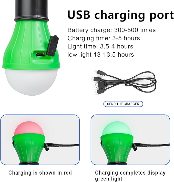 Jarxin Led Camping Lantern USB Rechargeable,Outdoor Tent Lights for Camping Hanging,Kids with Clip Hook Camping Flashlight (4 Packs Colored)
