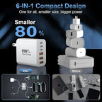 USB C Charger Block, 2-Pack 65W 6-Port USB C Wall Charger iPhone Charger Fast Charging PD Power Adapter+QC Wall Plug Multiport Type C Brick Chargers for iPhone 17 16 15 14 13 12 11 Pro Max XS,Samsung