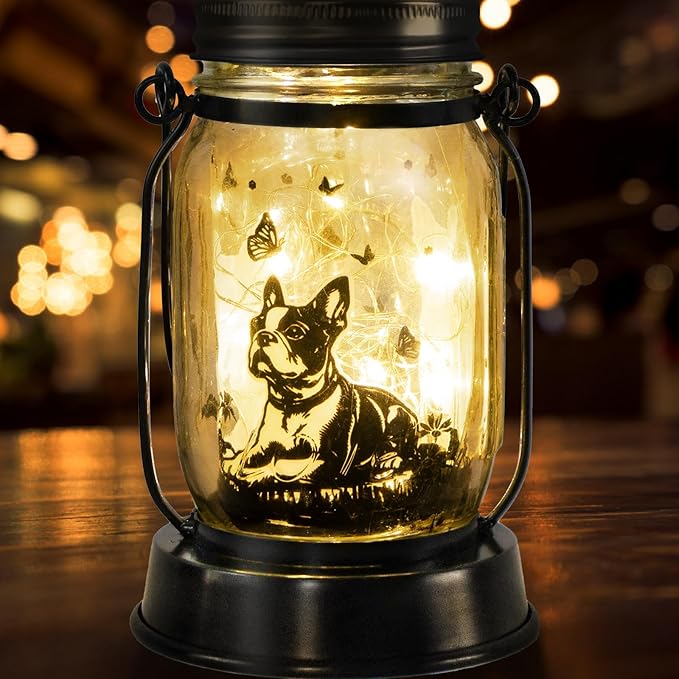 Boston Terrier Gifts for Women/Men Boston Terrier Solar Lanterns Mom Birthday Dog Lovers Lantern Pet loss Dog Memorial Lights Solar Garden Decoration for Yard, Patio,Backyard,Porch Torches Light