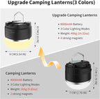 LED Camping Lantern Rechargeable 8000mAh, 3 Color Light Camping Tent Light, IP44 Waterproof Magnetic Hanging Light for Camping, Hurricane, Power Outages, Survival Kits, Black Emergency Light