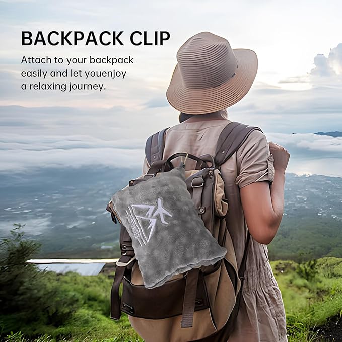 Travel Blanket and Pillow-2-in-1, Ultra-Soft&Compact, One-Piece Airplane Blanket with Hand Luggage Belt and Backpack Clip,Travelers Accessories Gifts, 61x43 Inches (Gray)