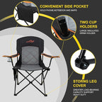 FAIR WIND 2 Pack Oversized Fully Padded Camping Chair Heavy Duty Quad Fold Arm Chair Support 350 LBS with Cup Holder, Collapsible Lumbar Back Chair Portable for Outdoor, Black