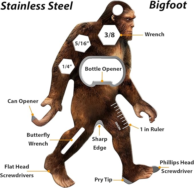 Sasquatch Multi-Tool 2 Pack, Tool-a-Long Stainless Steel Tool Carabiners, Compact Stainless Steel Construction for Hiking, Kayaking, Camping, Travel and Outdoor Sasquatch Gifts for Men Women
