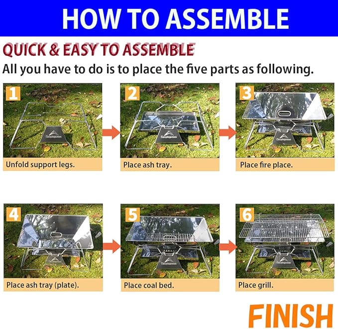 CAMPINGMOON Portable Camping Fire Pit Stainless Steel Foldable Collapsible BBQ Grill Wood Burning Charcoal 20x13-inch with Carrying Bag MT-3