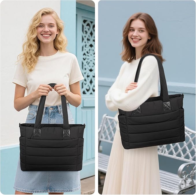 Tote Bag for Women Puffer Work Tote Handbag Large Quilted Nurse Bag with Zipper for Travel