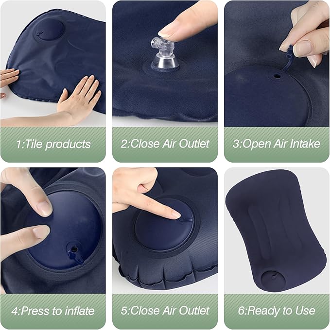 2-Pack Inflatable Camping Pillow, Portable Travel Pillow for Sleeping, Lightweight Compact Inflatable Pillows for Beach, Hiking, Backpacking, Airplane Travel, Press-to-Inflate (Navy Blue)