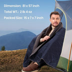 4-in-1 Large Outdoor Blanket - Waterproof & Windproof Thickened Warm Fleece Camping Blanket for Stadium, Hiking, Sporting Events - 81"x57", Packable (Royal Blue)