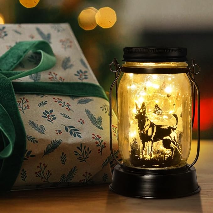 Belgian Malinois Dog Gifts for Women/Men Belgian Malinois Solar Lanterns Birthday Dog Lovers Lantern Pet loss Dog Memorial Lights Solar Garden Decoration for Yard, Patio,Backyard,Porch Torches Light