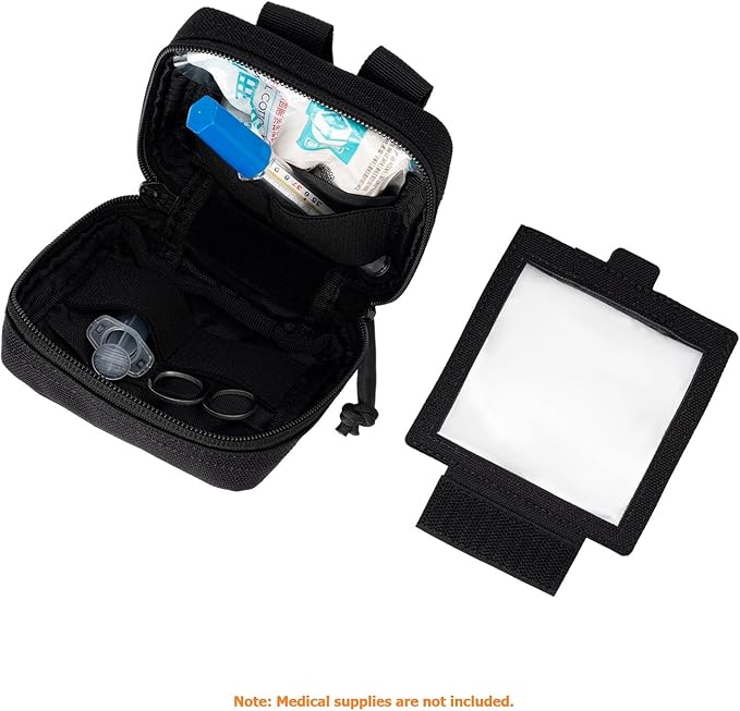 Small MED Kits Holder Duty Belt Gloves Pouch MOLLE Tactical Vest Nasal Spray Case Compact IFAK Carrier Backpack Wallet Cards Knife Gadgets Mini EDC Organizer Bag w/Removeable Clear ID Pocket