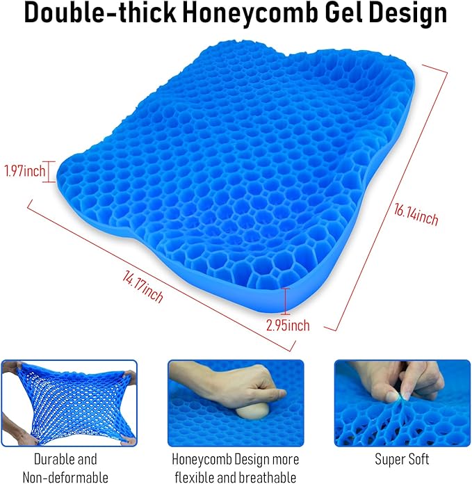 NEW-Vi Anti-Slip Kayak Seat Cushion - Double Thicken Gel Boat Cushion, Waterproof Kayak Gel Seat Cushion, Coccyx Sciatica Pain Relief, Kayak Accessories for Fishing, Kayak Fishing Accessories