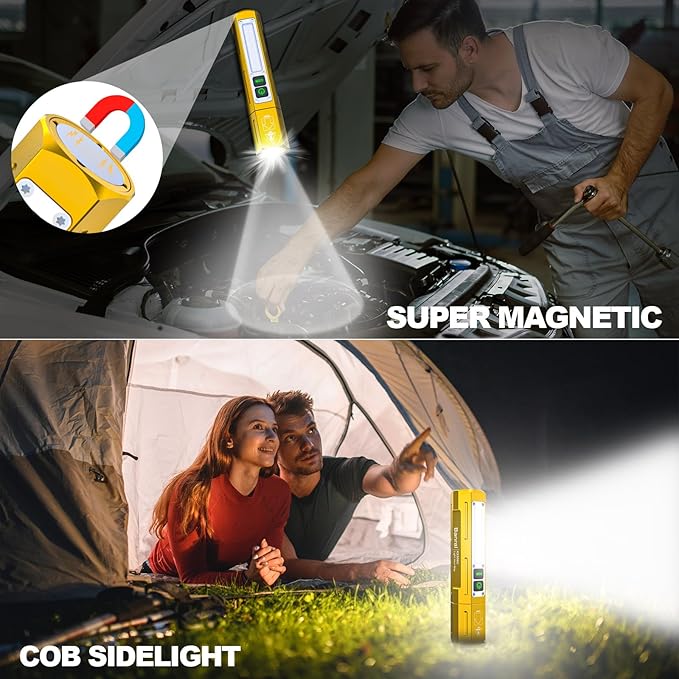 Rechargeable Flashlights High Lumens - Super Bright Small Pocket Magnetic Flashlight, 8 Modes LED Tactical Flash Light, Dual Button Powerful Flashlight for Camping (2, Yellow Gold)
