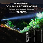 Powertac M6 G3 Tradesman Flashlight – 2030 Lumens, 330m Long Throw, Magnetic Tail, Rechargeable Compact EDC LED Light for Camping, Hiking, and Outdoor Use