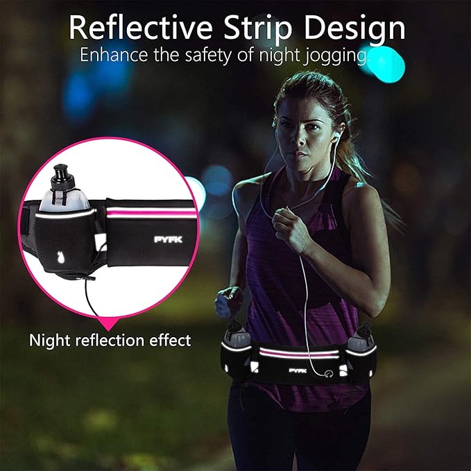 PYFK Upgraded Running Belt with Water Bottles, Hydration Belt for Men and Women, Water Bottle Holder Running Pouch Belt, Fanny Pack Fits 7 inches Phones, Waist pack for Running Hiking Climbing