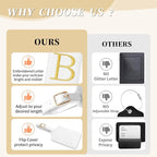 Personalized Initial Luggage Tags for Suitcase TSA Approved, White Leather Cute Luggage Tag with Privacy Cover Name Card, Embroidered Custom Luggage Tags Travel Baggage Tags Gifts for Women Kids(B)