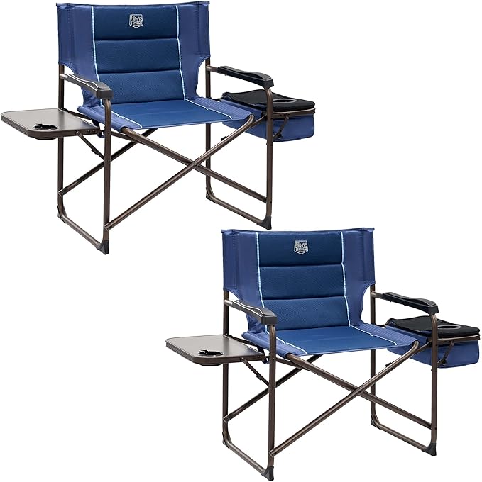 TIMBER RIDGE XXL Oversized Directors Chair 600lbs - Heavy Duty Camping Chair with Cooler Bag & Table, Portable Folding Chair with Wide Seat for Tailgating, Patio, Outdoor - Blue (2 Pack)