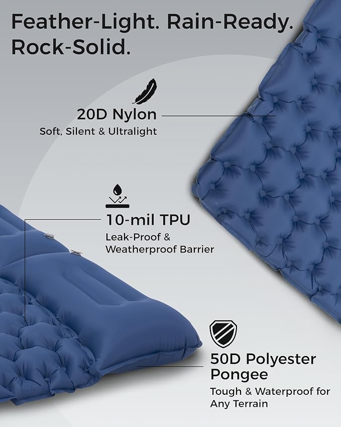 KingCamp Sleeping Pad for Camping, Ultralight Connectable Inflatable Sleeping Pad Camping Mattress with 6.3" Built-in Pillow & Foot Pump for Backpacking Hiking Tent Cot