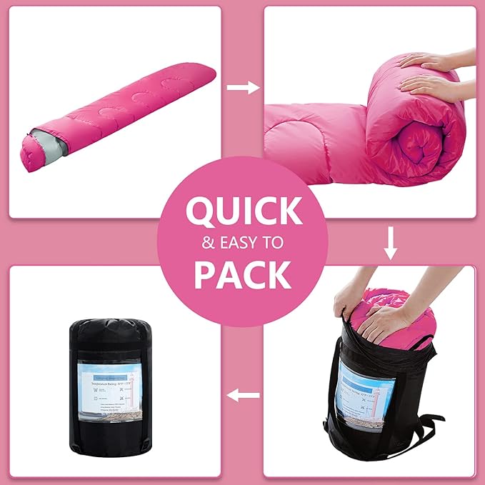 Sleeping Bags for Adults,Kids & Girls-Warm & Cold Weather Lightweight Waterproof Sleeping Bag Backpack with Compact Bag,Great for 3-4 Seasons Hiking,Camping and Outdoor