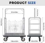 Heavy Duty Luggage Cart - 8" Wheels with Brackets Commercial Grade Hotel Luggage Trolley Deluxe Rectangular Steel Bellman Cart with Platform