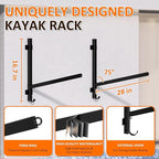 Kayak Storage Rack for Garage Wall Mount - Heavy L-Frame Holder with Anti-Slip Bungee & Complete Installation Kit, Supports 150LB (Fits Canoe/Paddle Board, Black) (1PACK)