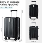 Hanke 20 Inch Carry On Luggage Hard Shell Suitcases with Wheels Luggage Suitcase Travel Luggage for Women Men Rolling Luggage Bags for Business Trip Weekender-Black