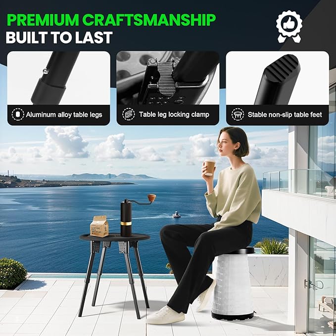 LED Light Up Camping Stool - 450lbs Weight Capacity & Adjustable Height (10 Levels), Compact Folding Chair Stool for Fishing, Hiking, Stadium, Outdoor Events