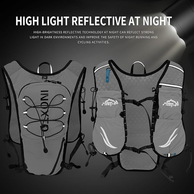Running Vest for Women Men, Adjustable Chest Straps Running Hydration Vest with 500ml Soft Flask, Lightweight Breathable Reflective Hydration Backpack for Hiking