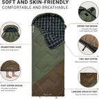 KingCamp Sleeping Bag for Adults, Cold Weather & Warm XL Big and Tall Flannel Sleeping Bags with Compression Sack Portable Waterproof Essentials Gear Accessories for Outdoor Camping