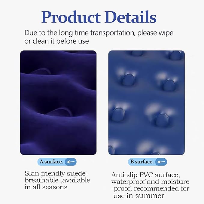 Foldable Inflatable air Mattress, Suitable for Indoor and Outdoor air Mattress, Thickened Waterproof, can be Used for Camping Tents (excluding Inflation Tools (Blue, Single) (Blue, Single)