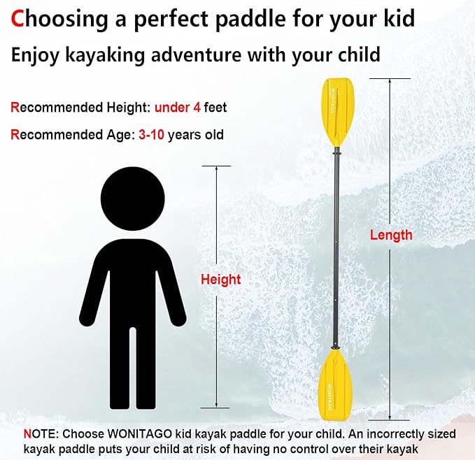 Kayak Paddles for Kid with Aluminum Shaft and PP Blade, Floating Kayaking Oars for Youth and Junior, Adjustable 163-183cm/64-72 Inches
