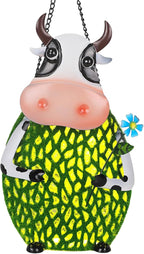 Cow Lanterns Decorative Outdoor with Hook and LED Light Solar Hanging Lights Outdoor Waterproof Unique Gift for Farmhouse