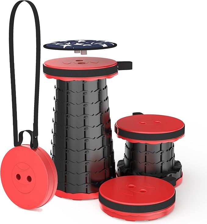 ALEVMOOM Telescoping Stool with Cushion, Portable Collapsible More Sturdy Capacity 440Ib, Retractable Collapsible Camping Adjustable Folding Stool for Hiking Garden BBQ