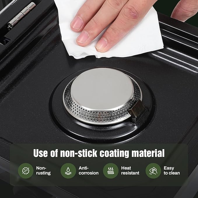 Adjustable 2-Burner Portable Stove with 16000 BTU, with Camping Grill and Carrying Bag, Portable Propane Camp Stove with 2 Burners & Piezo Ignition for Camping, Backyard BBQ,Tailgating (Green)