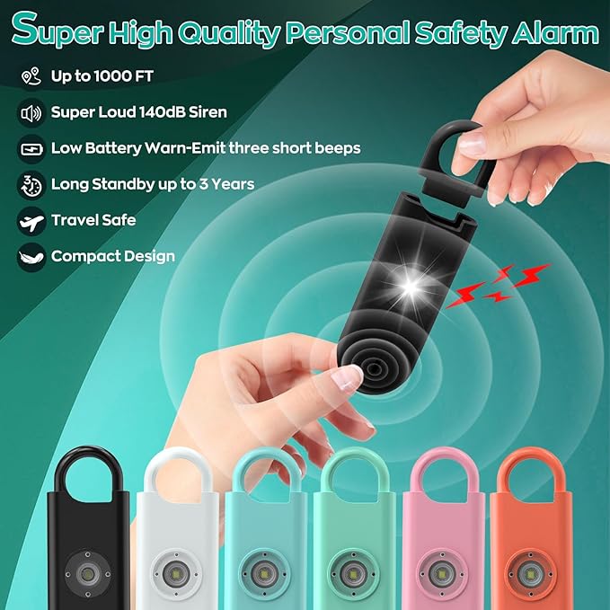Fauxomor 140dB Personal Safety Alarm for Women, 9 Pack Safe Alarm Protection Keychain with Strobe Light & Low Battery Notice, Security Siren Self Defense for Kids Seniors College Girls