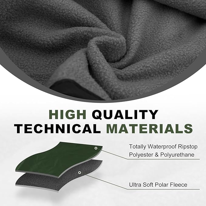 Fleece Waterproof Outdoor Blanket - Windproof Stadium Blanket for Camping, Picnics, and Sports Stay Dry and Comfortable 80"x 58"(Green)