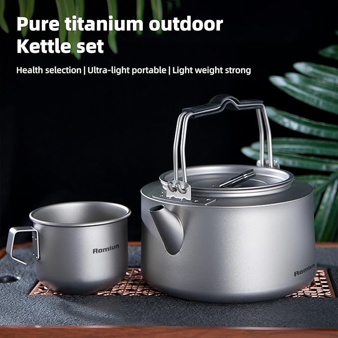 Camping Kettle Titanium Camp Tea Coffee Pot Portable Lightweight Tea Kettle Teapot Fast Heating Campfire Kettle for Stove Top, Boiling Water, Outdoor, Hiking, Camping, Picnic, Traveling