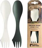 Light My Fire Spork Original 2-Pack 3-in-1 Camping Spoon Fork Knife Combo Reusable Travel & Camping Utensils Lunch Spork Outdoor Backpacking Hiking Picnic Utensil BPA Free, SageGreen/Cream