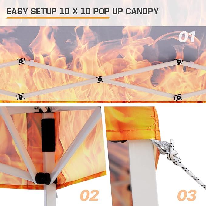 EAGLE PEAK 10x10 Slant Leg Pop-up Canopy Tent Easy One Person Setup Instant Outdoor Beach Canopy Folding Portable Sports Shelter 10x10 Base 8x8 Top (Flame)