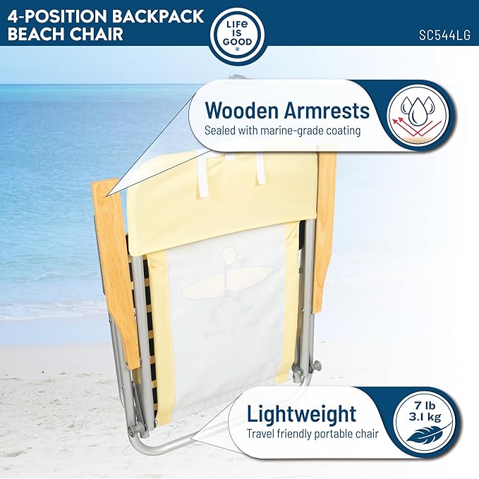 Life is Good 2-Pack 4-Position Aluminum Backpack Beach Chairs, Portable Folding Camp Chairs with Carrying Straps for Camping, Beach, Tailgating, Multi Color
