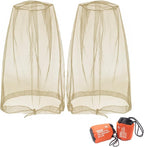 Benvo Mosquito Head Net Mesh, Face Neck Fly Netting Hood from Bugs Gnats Noseeums Screen Net for Any Outdoor Lover- with Carry Bags Fits Most Sizes of Hats Caps (2pcs, Khaki, Updated Big Net)