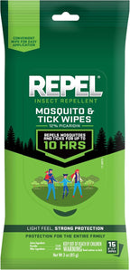 Repel Insect Repellent Mosquito & Tick Wipes 12% Picaridin, Repels Mosquitoes and Ticks for Up to 10 Hours in A Convenient Travel Wipe for Whole-Family Mosquito and Tick Protection,15 Count, 3 Ounces