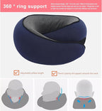 Cloud Sleep Travel Pillow｜360° Adjustable Neck Pillow for Airplane & Office｜NASA Memory Foam｜Free Eye Mask & Earplugs (Dark Blue)