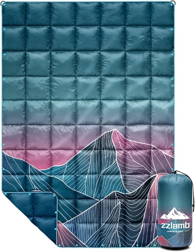 zzlamb Camping Blanket, Outdoor Lightweight Travel Blanket Puffy Portable Down Alternative, Windproof Warm Cloak with Snaps, Cozy Quilt Backpacking Picnic RV Plane Car Hammock Beach Climbing