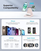 Magnetic Wireless Charger for iPhone - 3 in 1 Charging Station for Multiple Devices Charger Stand for Apple Watch iPhone 16 15 14 13 12 Pro Max
