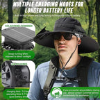 Solar Fan Hat for Men,Wide Brim Sun Hat with 3 Solar Fans,Neck Gaiter and Arm Sleeves,Fishing Hat with Solar Fans Built in,Outdoor Fishing Hiking Gardening Cool Hats Black