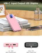 Portable Charger, 12000mAh 22.5W Fast Charging Power Bank with Built-in Cables & Wall Plug, Travel Essential Battery Pack with LED Display, USB C Battery Phone Charger for iPhone, iPad, Samsung Pink