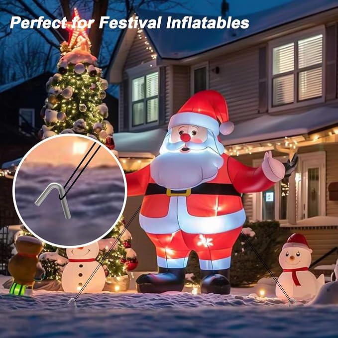 AAGUT 8 Pack Metal Camping Tent Stakes 9 Inch Yard Stakes for Inflatables Heavy Duty Tent Pegs Steel Hooked Ground Stakes for Outdoor Christmas Decorations, Garden Edging Tarp Stakes for Ground