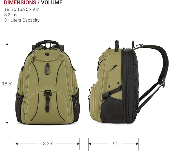 SwissGear 1900 Scansmart TSA 17 Laptop Backpack, Olive Branch, 19-Inch