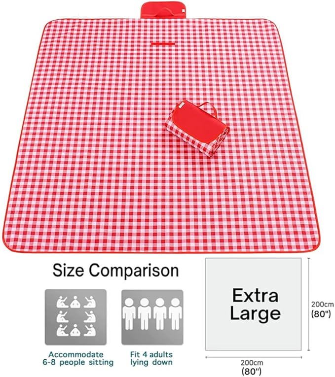 Extra Large Picnic Blanket Beach Blankets, Outdoor Foldable Waterproof Sand Mat for Beach Camping Hiking Travel Family Concerts Grass Park Music Festival Lawn Mats (Red, 80x80inch)