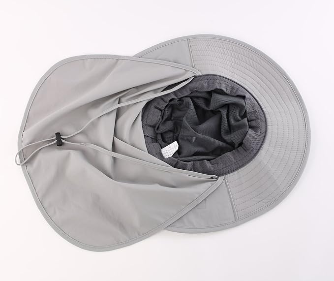 Home Prefer Outdoor UPF50+ Mesh Sun Hat Wide Brim Fishing Hat with Neck Flap Sun Hat for Men Women