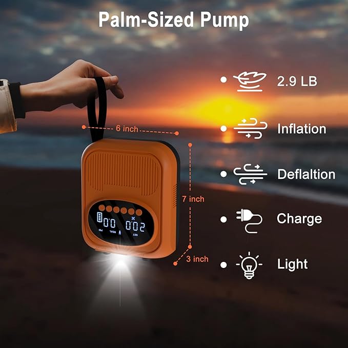 20PSI Electric Paddle Board Pump, Smart Rechargeable SUP Pump with DC 12V Car Connector, Inflation and Deflation Air Pump with Auto-Off for SUP, Kayaks, Tents, Air Mattress, Pool Floats, Inflatables
